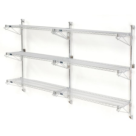 Nexel Chrome Wall Mount Wire Shelving 48inW x 14inD x 54inH 3, Shelf Add-On B1137053